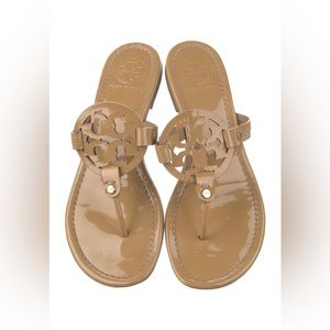 Tory Burch Miller Patent Leather Sandal, size 8, Color Nude